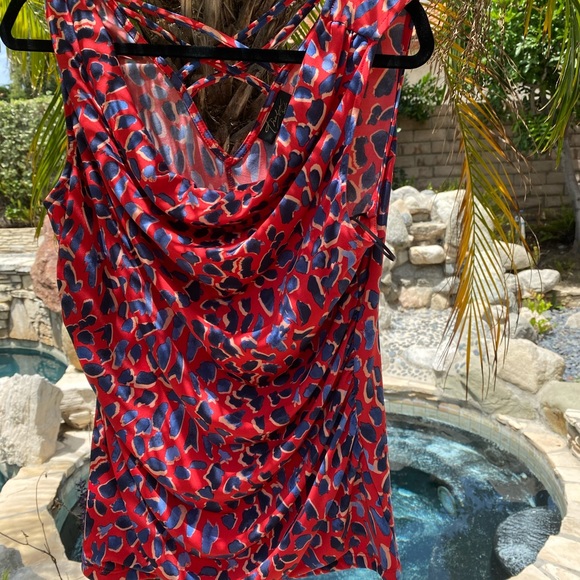 Thalia Sodi Red Printed Elastic Blouse - Picture 1 of 1